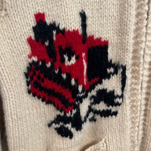 Cowichan Curling style Vintage 1960's Wool Sweater, Bulldozer - Picture 2 of 16